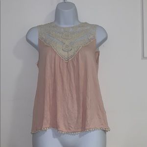 High Neck Boho Knit Pink Blouse